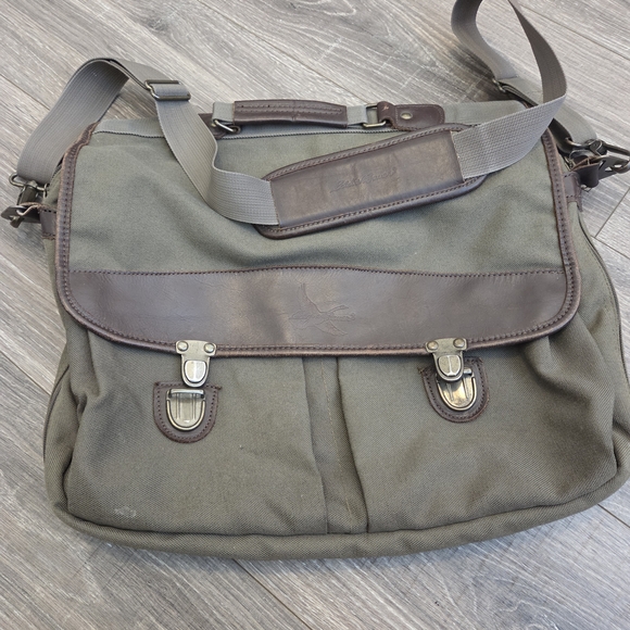 Eddie Bauer Khaki and Dark Brown Messenger Bag - Picture 1 of 5